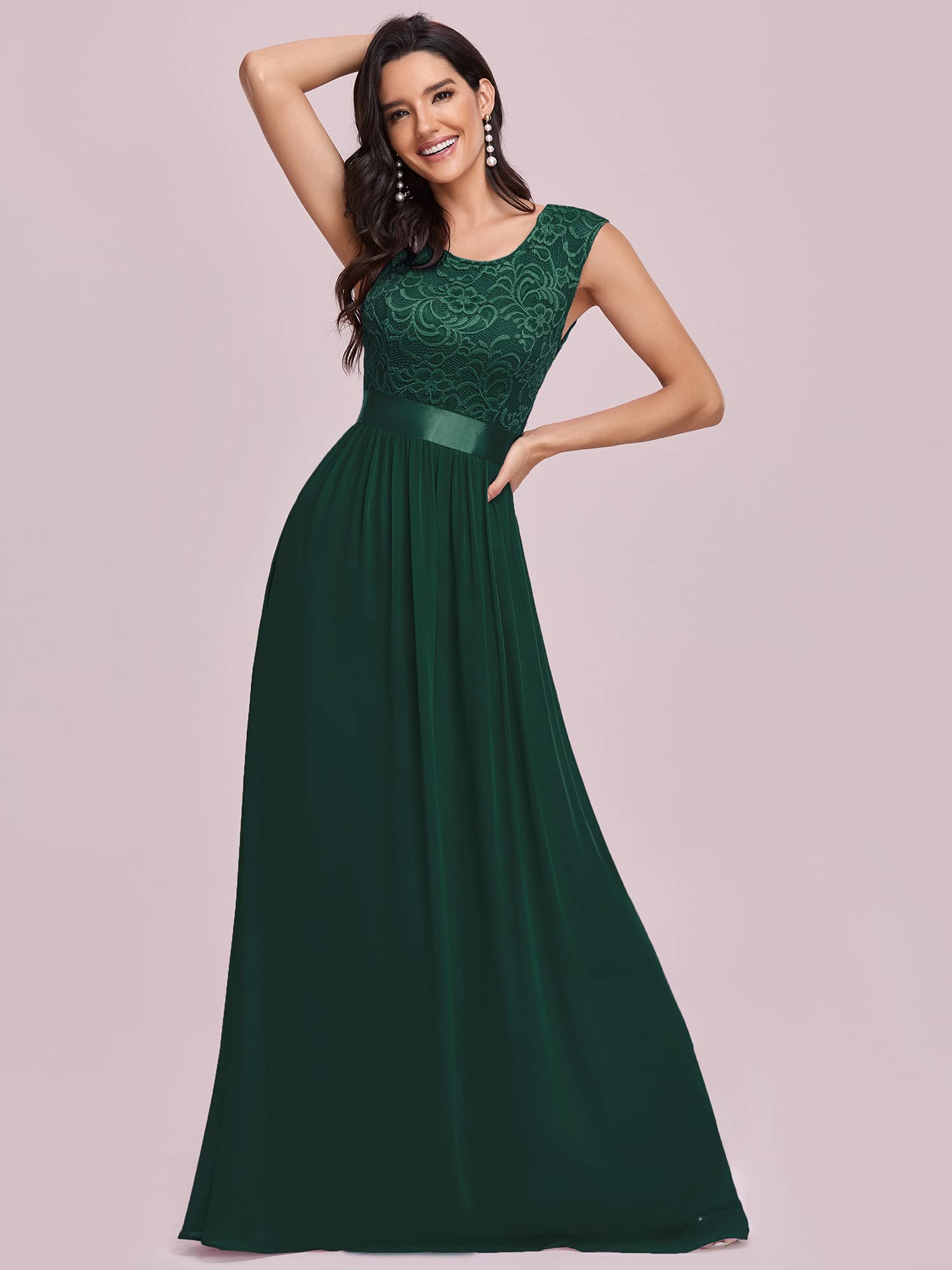 Ever-Pretty Dentelle Robe de Soirée Longue Femme Taille Empire en Mousseline Demoiselle d'honneur Élégante 00646