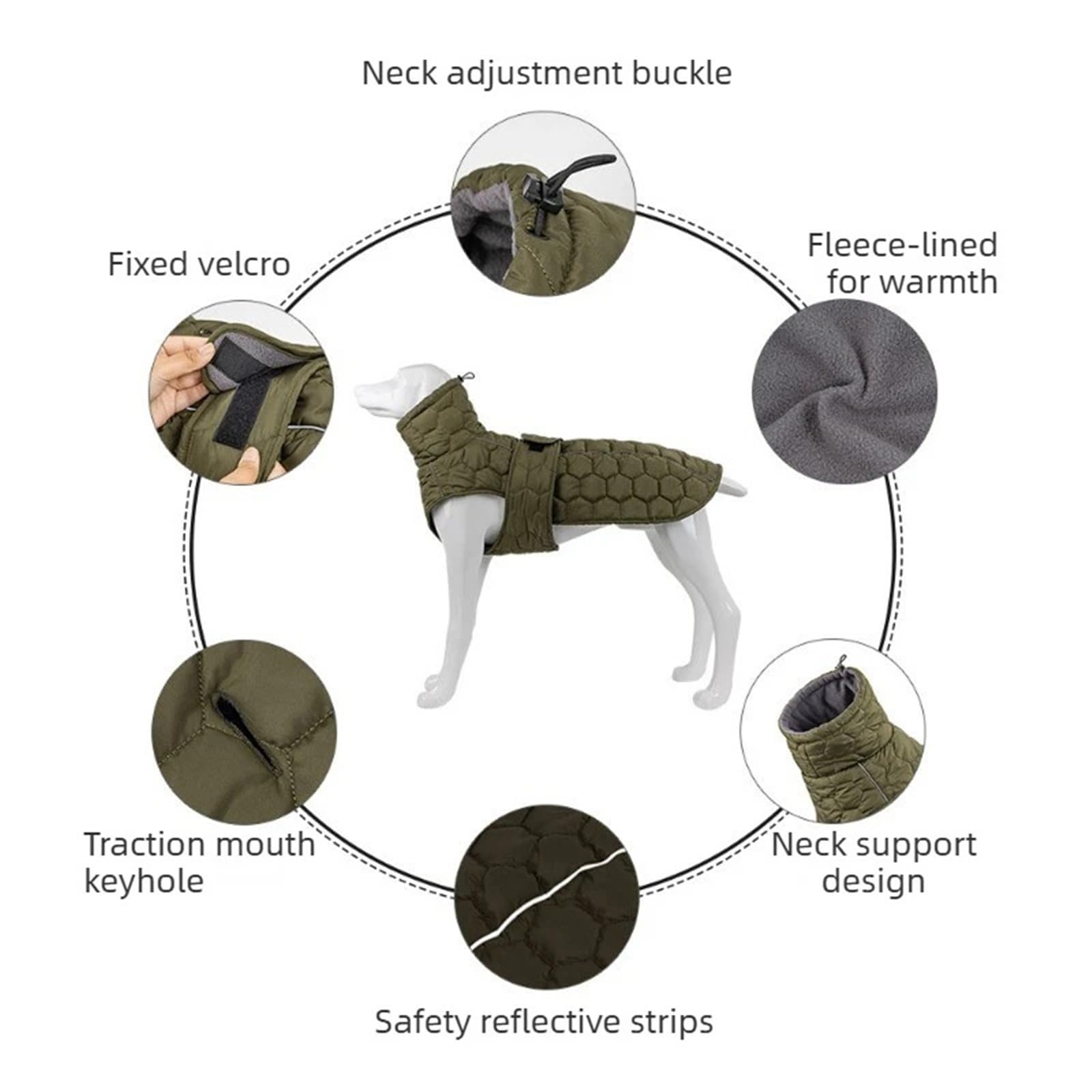 Manteau réfléchissant pour chien - Veste d'hiver matelassée chaude réglable pour petits chiens, moyens et grandes tailles(Gray,XXL)