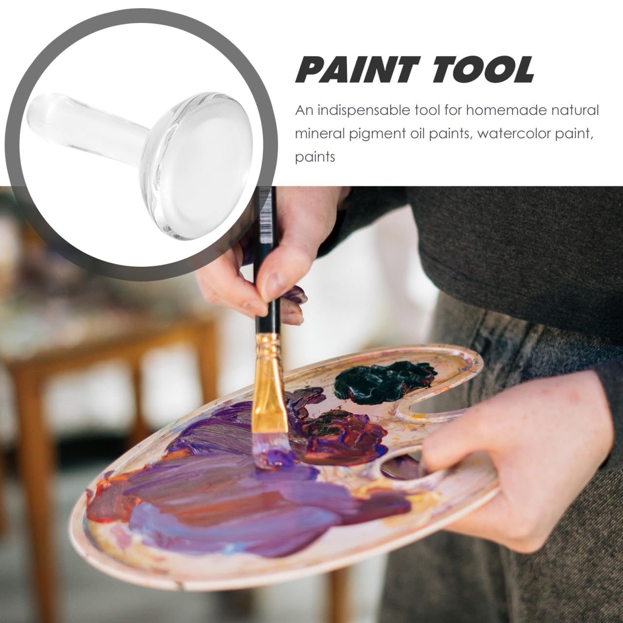 PRETYZOOM Glass Muller for Making Paint, 3.3'' Paint Muller Pestle, Watercolor Grinding Pestle Muller, Paint Grinding Rod for Artists