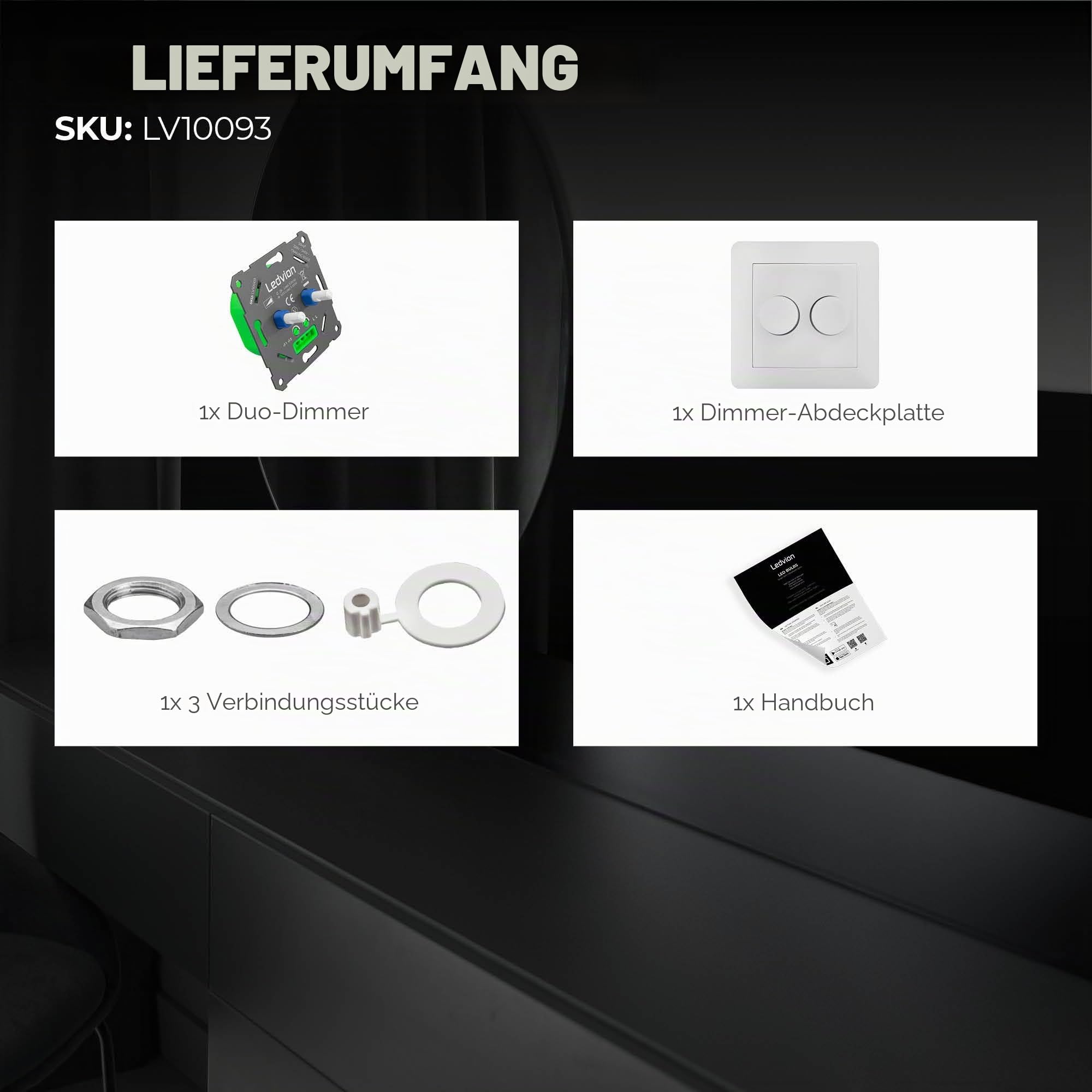 Ledvion LED Doppeldimmer Schalter 100W 240V weiß Abdeckrahmen dimmbar
