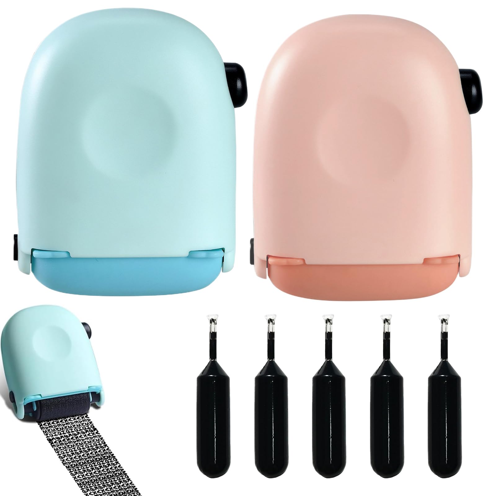GMHLLES 2 Pcs Data Defender Roller Stamp Set, Reusable Address Blocker Stamp with 5 Ink Roller, Quick-Drying Confidential Roller Stamps for Privacy Data Hide Address Information (Blue & Pink)