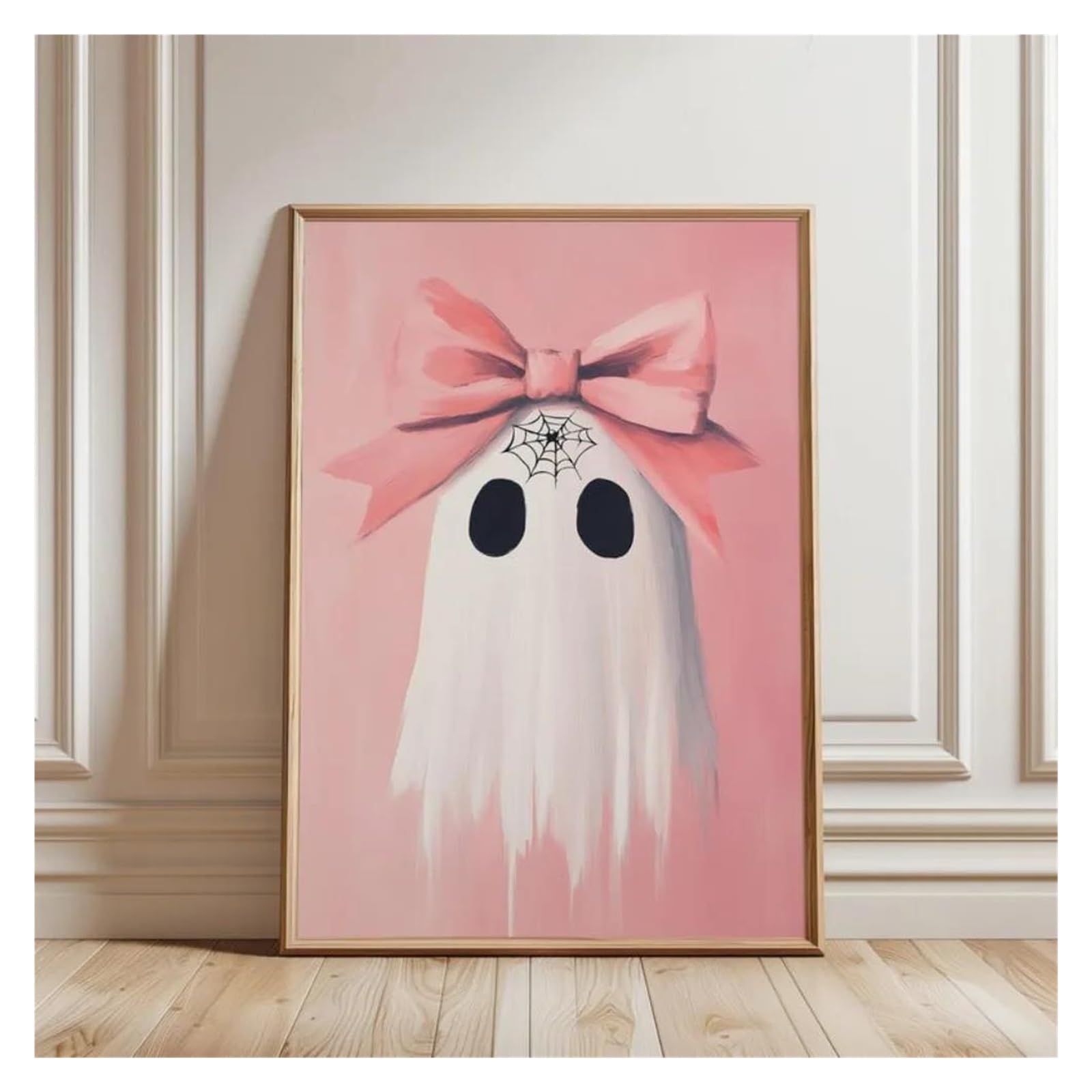 BYAMBD Aesthetic Pictures Frameless Ghost Posters Print Pink Background Bowknot Canvas Painting Room Decor(A,30x40cm)