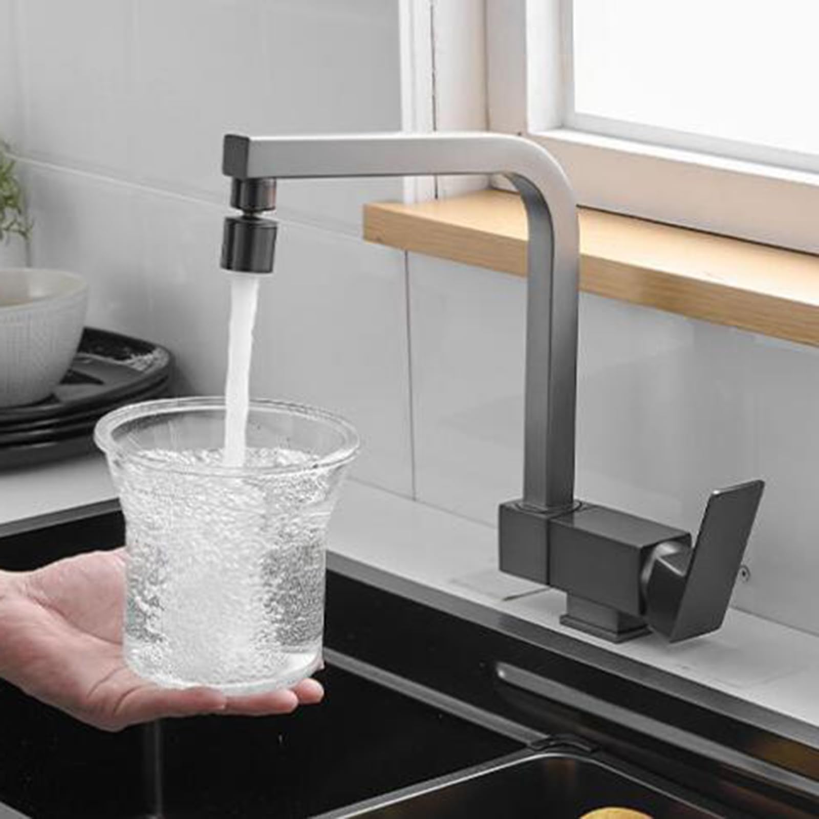 Grifo Cocina Abatible bajo Ventana Grifo Fregadero Cocina Abatible Giratorio Agua Fría y Caliente Latón-Cepillado