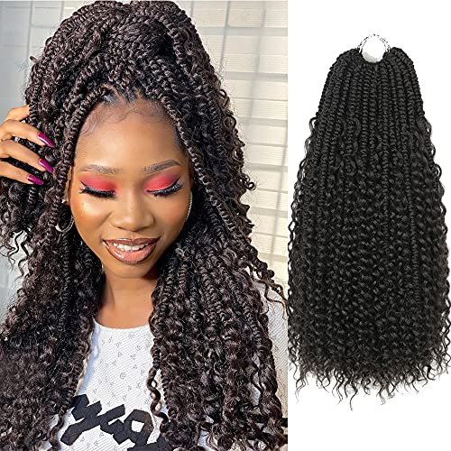 Boho Wavy Bomb Crochet Hair 18 inch river locs Braids Hair With Curly Hair in Middle and Ends faux locs Synthetic Hair Extension (18 inch, Pack of 5,4#)