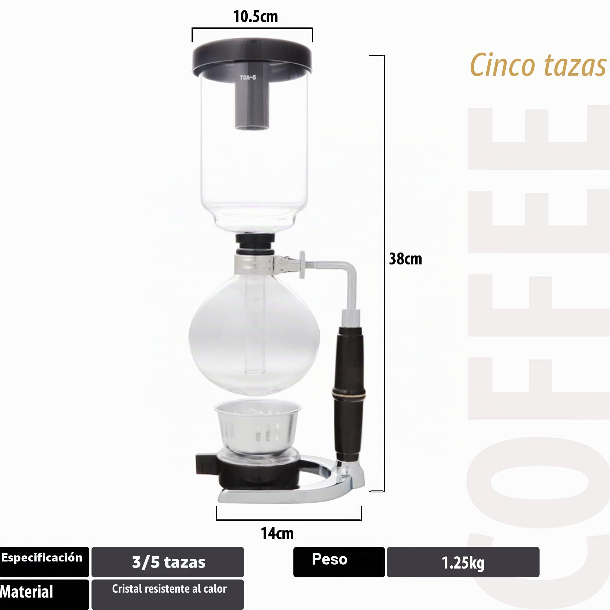 S4U ® - Cafetera de cristal de sifón/vacío «Coffee Master» para 5 tazas