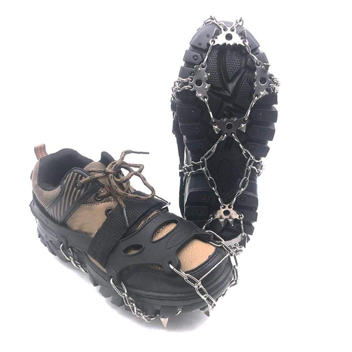 Traction Cleats Steigeisen, Ice Snow Grips für Schuhe mit 23 Edelstahlspikes zum Gehen, Joggen, Klettern, Wandern auf Schnee und Ice XL Black