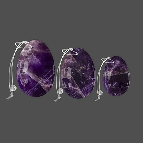 Miniatura 5 de Amatista Yoni Eggs Kegel Ejercitador de piedra de cristal púrpura natural, Huevos de apriete de piedra de cristal, perforados sin caja