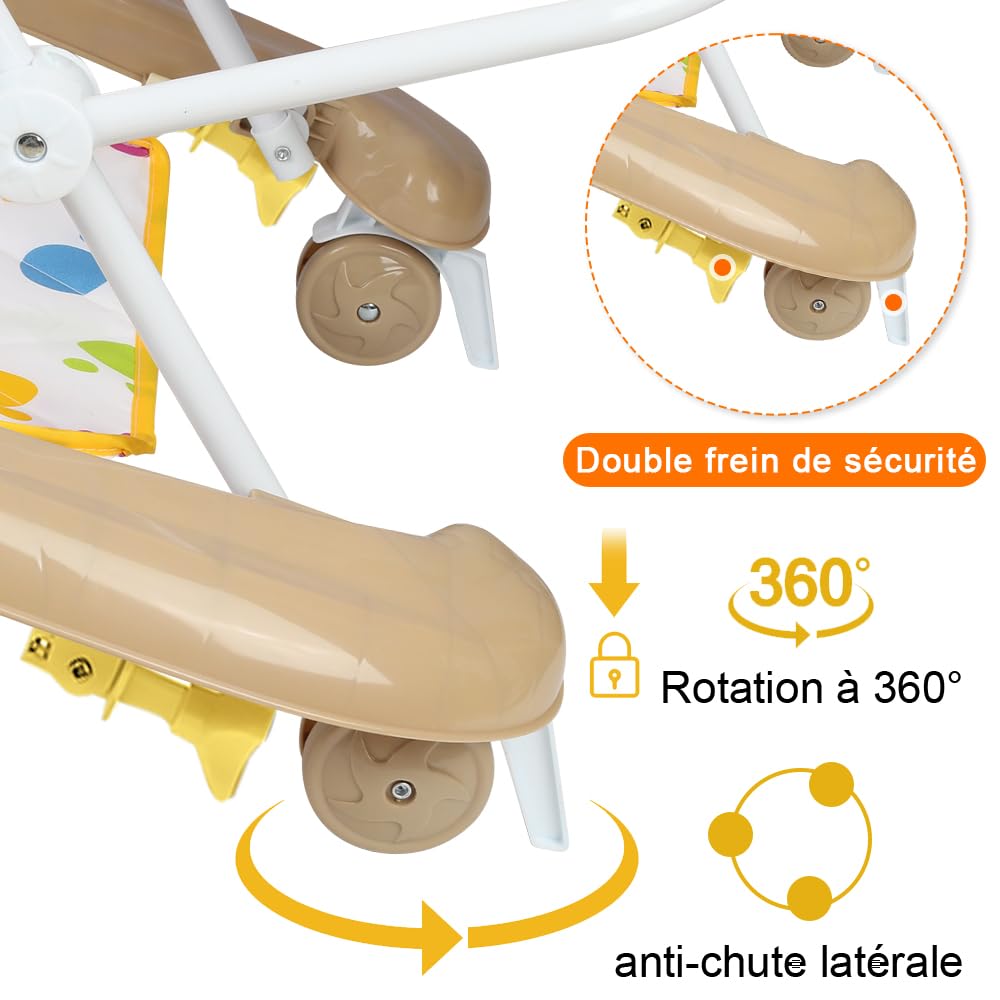 Compact Chats de l’Espace, Trotteur Bébé avec Siège à Rebond, Lumières, Musique et Jouets Interactifs, jusqu'à 20 kg, réglable, 6 Mois et Plus-62 * 68 * 36-81cm - Kaki