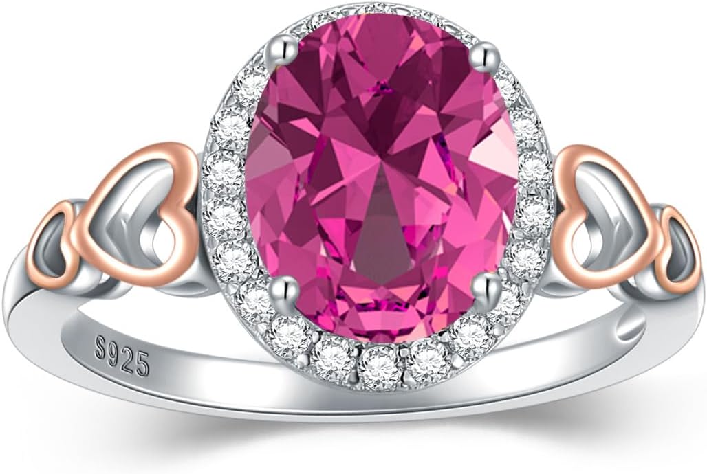 925 Sterling Silver Gemstone Ring for Women 10mm * 8mm Oval Cut Birthstone Engagement Ring for Gifts