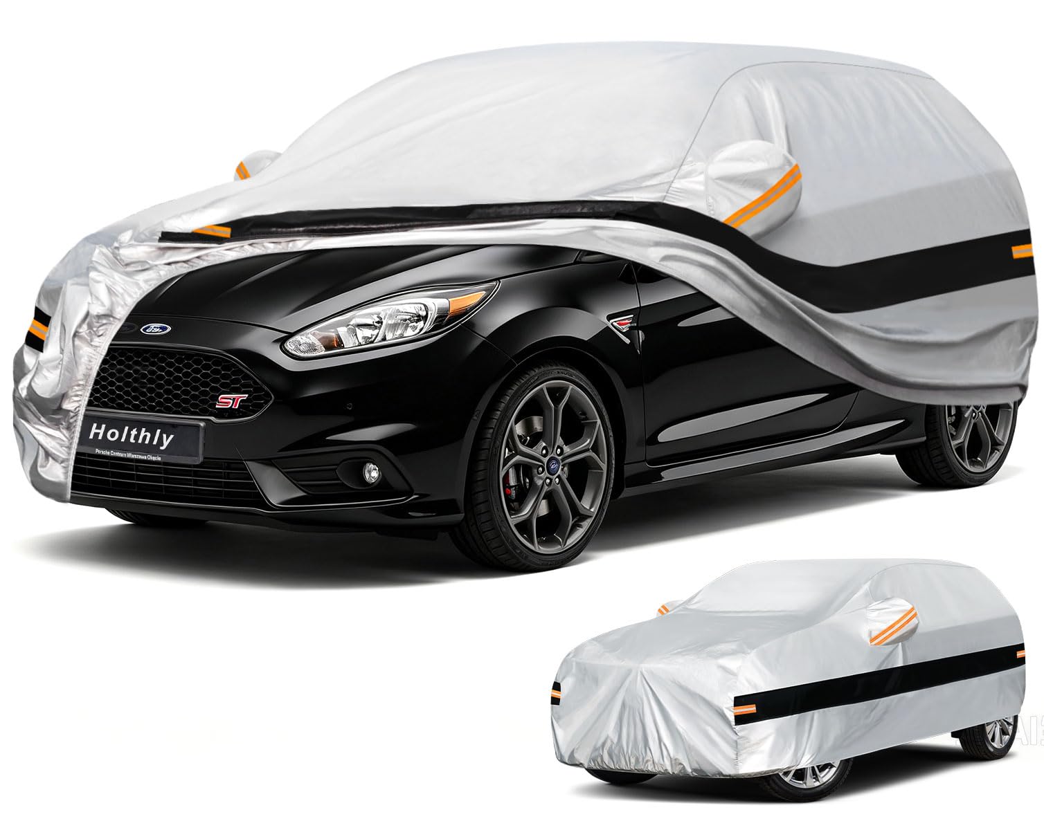10 Layers Hatchback Car Cover Custom Fit for Ford Fiesta (1989-2023), Waterproof All Weather for Automobiles, Outdoor Full Cover Sun Dust Rain Protection with Cotton. Silver