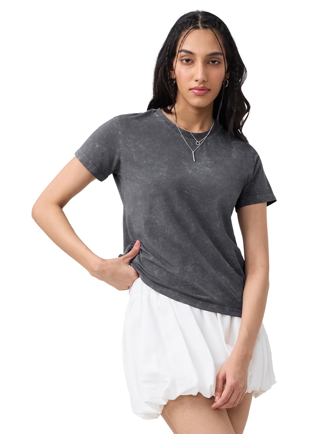 The Souled Store Solids: Women and Girls Short Sleeves Round Neck Cotton Blend Regular Fit T-Shirts-image-49