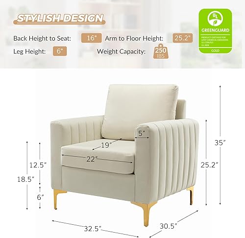 Miniatura 2 de HULALA HOME Silla de Club de Acento de Terciopelo, Sillón Moderno de Terciopelo Tapizado Silla de Sofá de Club de Acento con Patas de Metal Dorado