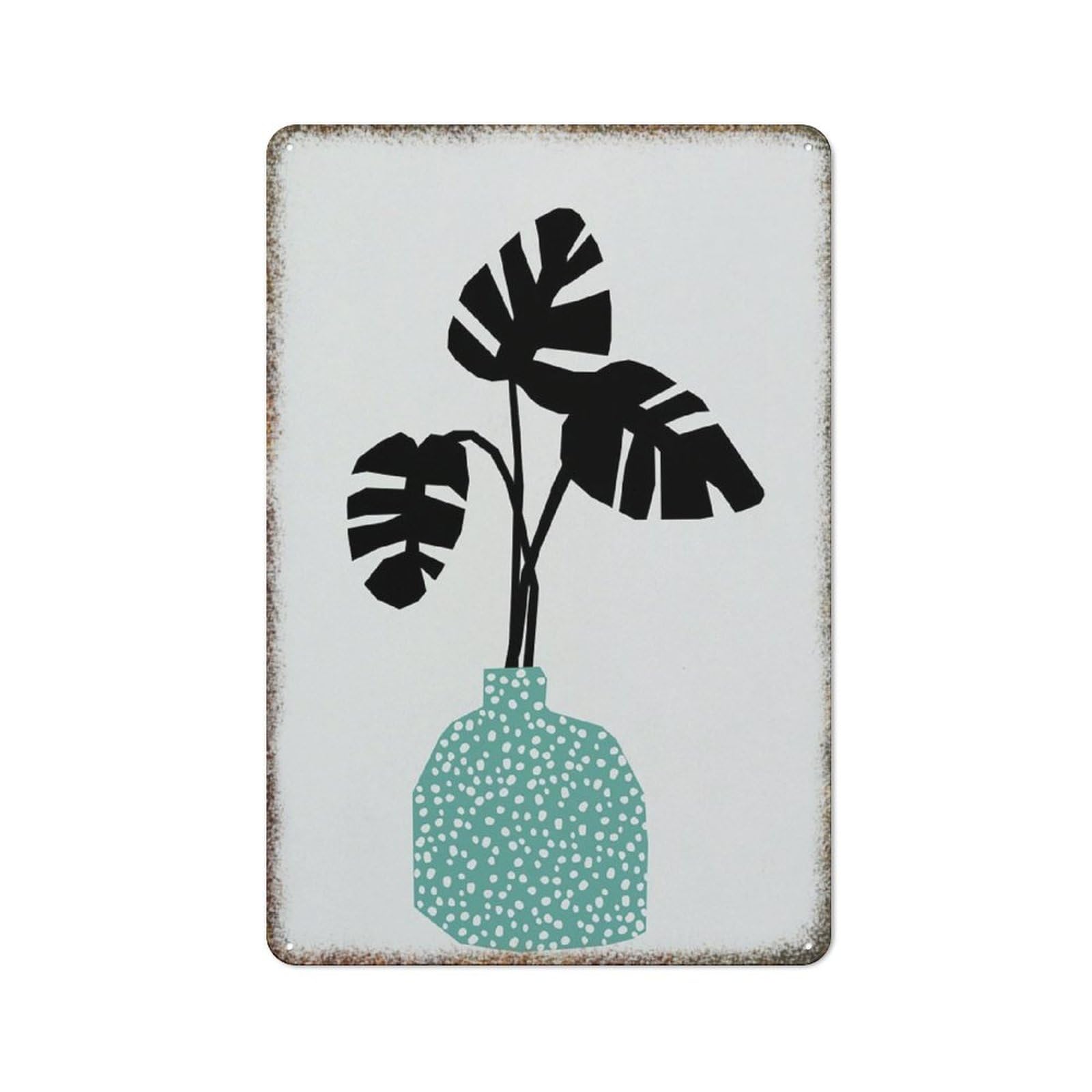 Monstera Leaf Plant Minimalist Retro Metal Wall Print Rustic Art Decor Sign for Farmhouse Home Kitchen Wall Decoration 8x12 Inch