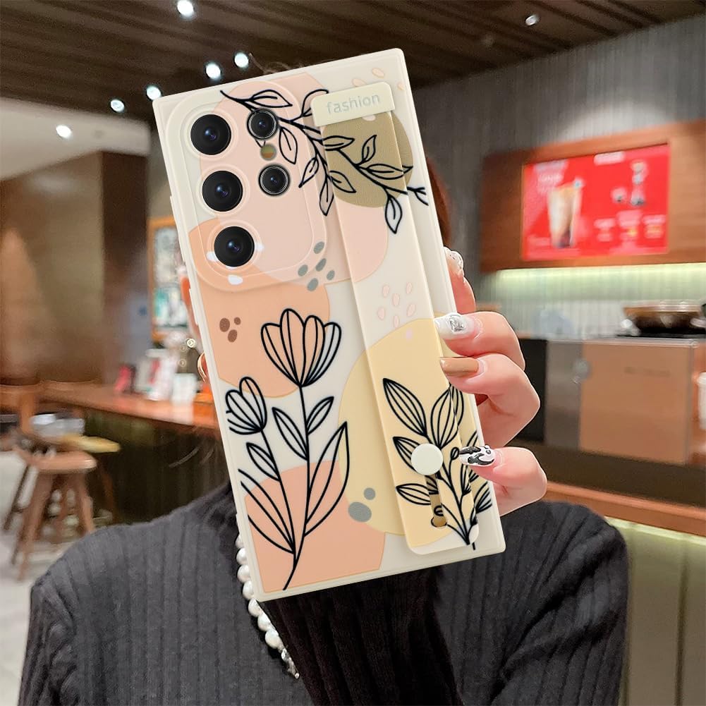 MOWIME Compatible with Samsung Galaxy S24 Ultra Case with Wrist Strap, Floral Flower Shockproof Soft TPU Protective Cover Women Girls, Slim Anti Scratch Case for Galaxy S24 Ultra 6.8 Inch, Beige - Image 7