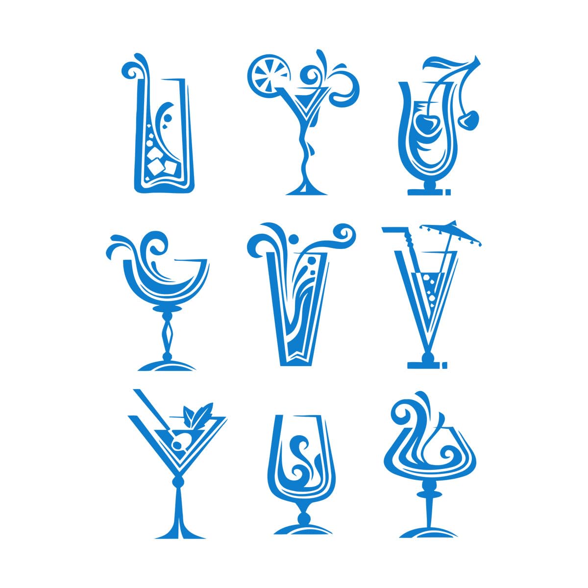 Lzhouting Wall Stickers 0999 Drinks Vinyl Wall Decal Cocktail Glass Collection Mixed Drink Wall Sticker For Dining Room Cafe Bar Decor Stickers Mural Extra Large - 57X75cm