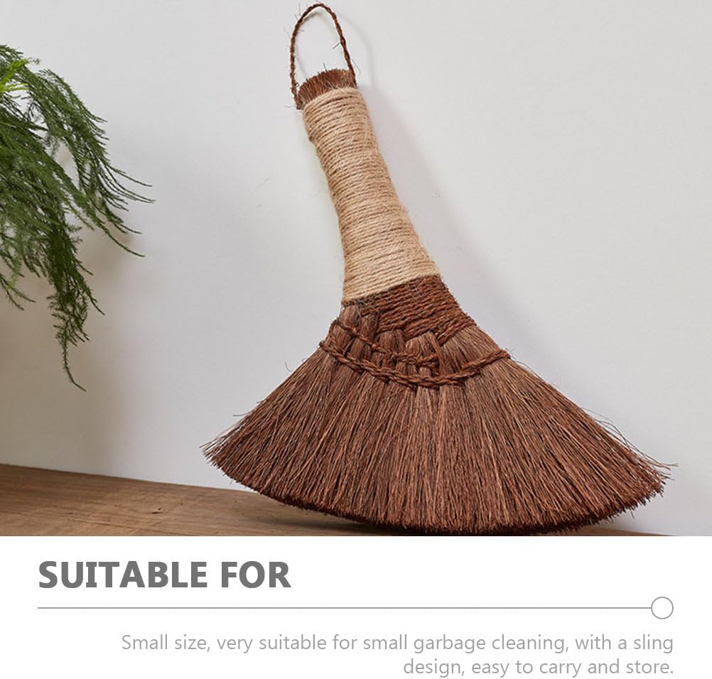 1Pc Natural Straw Whisk Broom Small Hand Broom with Ergonomic Shape for Multi-Surface Cleaning Mini Fireplace Sweeper Brush for Indoor oOutdoor Desktop Sofa Cleaning Use