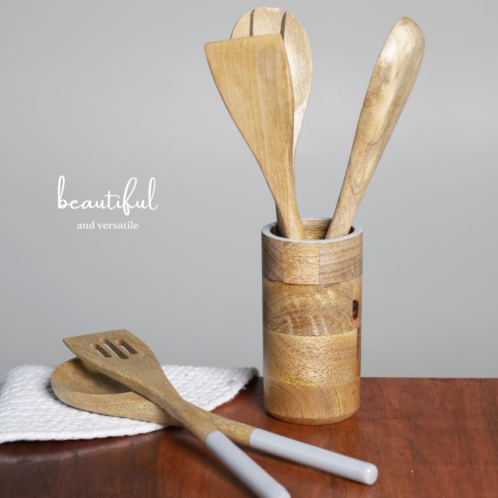 thumbnail: Houten Keukengerei Houder – Grote Capaciteit, Met Deksel – Voor Spatels En Lepels