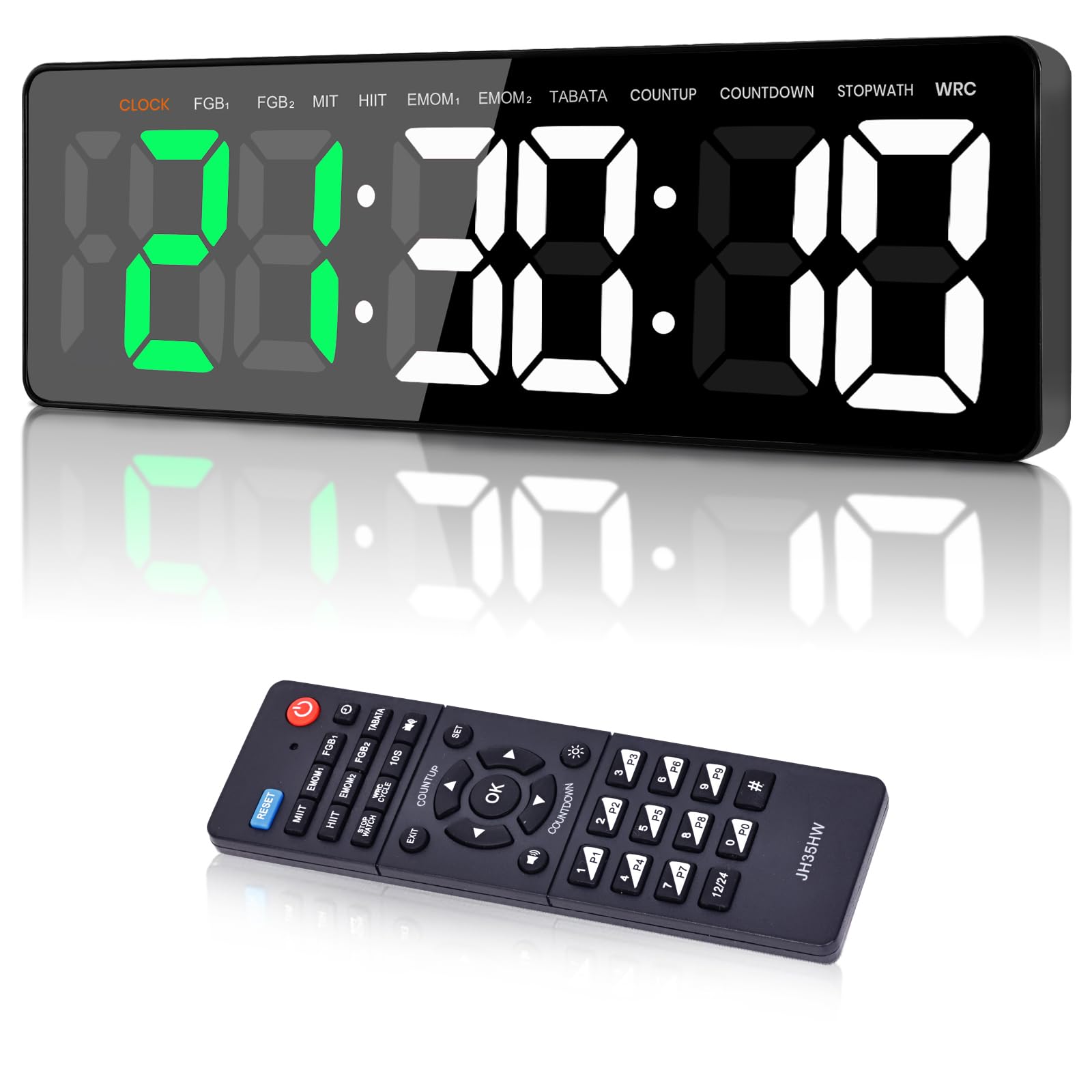 Wiskyn Gym Timer, 16.5" Workout Interval Timer with 12/24H Clock,CountDown & Up, Stopwatch, 3 Adjustable Brightness/Volume, Fitness Digital Clock for Home Gym Office School