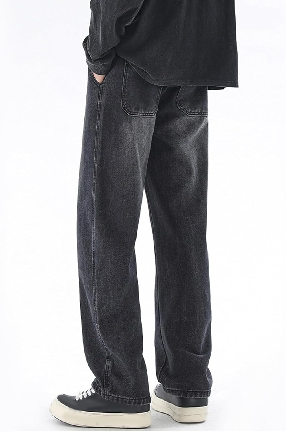 Men's Jeans Pants Fashion Solid Color Drawstring Elastic Waist Loose Comfy Wide Leg Trouser Denim Sweatpant