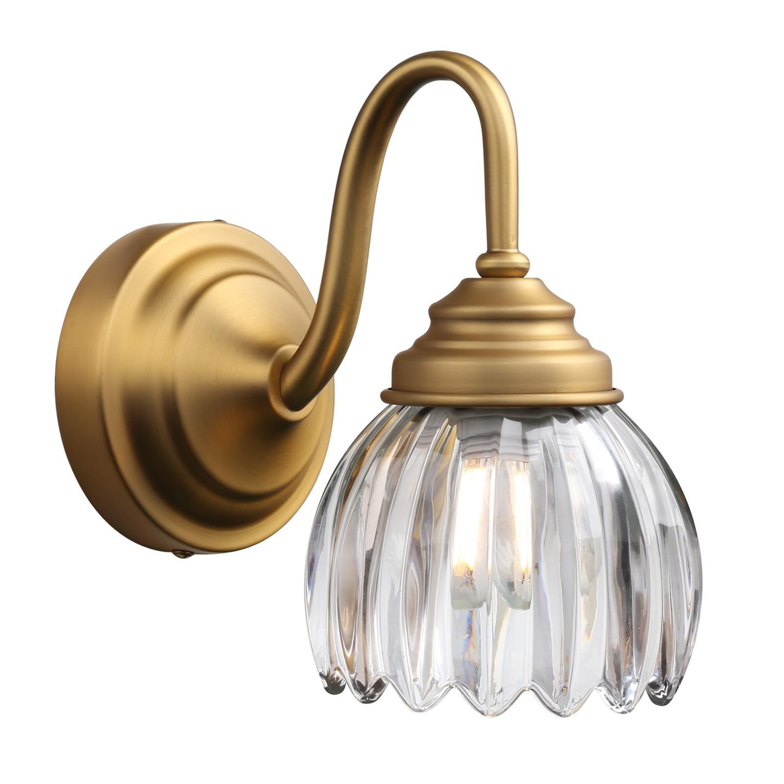 Phansthy E27 Vintage Wandleuchte Wandlampe aus gestreiftem Klarglas Glockenblume Lampenschirm Industrielle Wandbeleuchtung für Esszimmer, Wohnzimmer, Restaurant (Gold Messing)