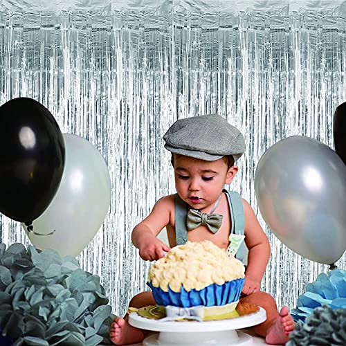 Image of 3Pcs Silver Metallic Tinsel Foil Fringe Curtains,3.2ft*8ft Silver Photo Booth Backdrop Streamer Curtain,Photo Booth Props,Ideal for Bachelorette,Birthday,Christmas,New Year Party Decorations