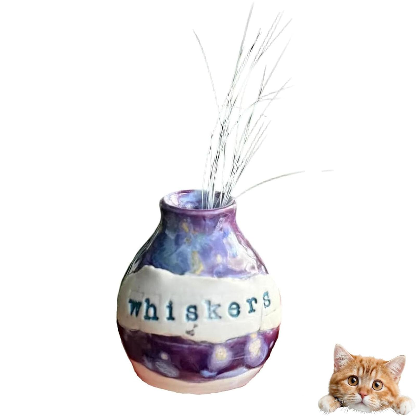 Hand-Thrown Whiskers Keepsake Vase, Cat Whisker Holder, Pet Memorial Keepsake Jars, Mini Flower Vase Cat Whisker Holder, Mini Cats Whiskers Collector Jar, Gifts for Cats Lovers (Purple)