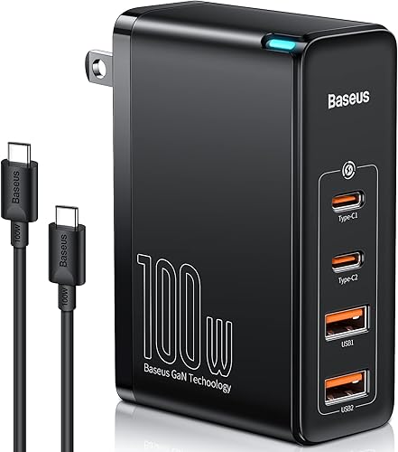 Cargador USB C de 100 W Baseus PD30 QC40 PPS GaN carga rápida de 4 puertos bloque de cargador de pared tipo C para MacBook ProAir portátiles iPad
