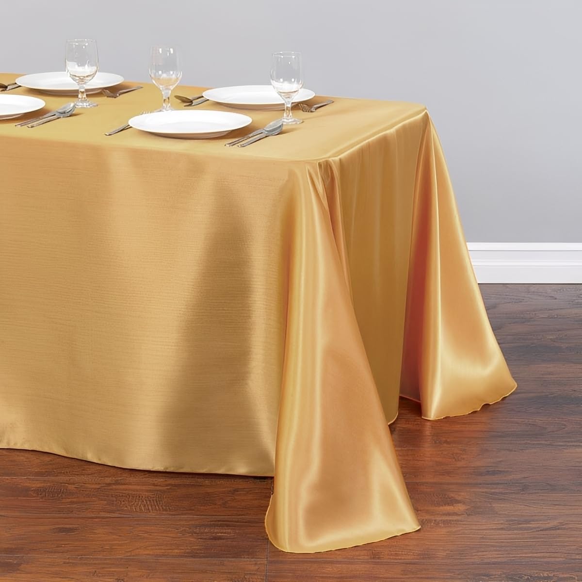 Chickwin Solid Colors Satin Tablecloth Rectangular Silky Table Cloth Washable Polyester Fabric for Indoor Outdoor Weddings Hotel Restaurant Banquet Table Decoration (Gold,145x366cm)