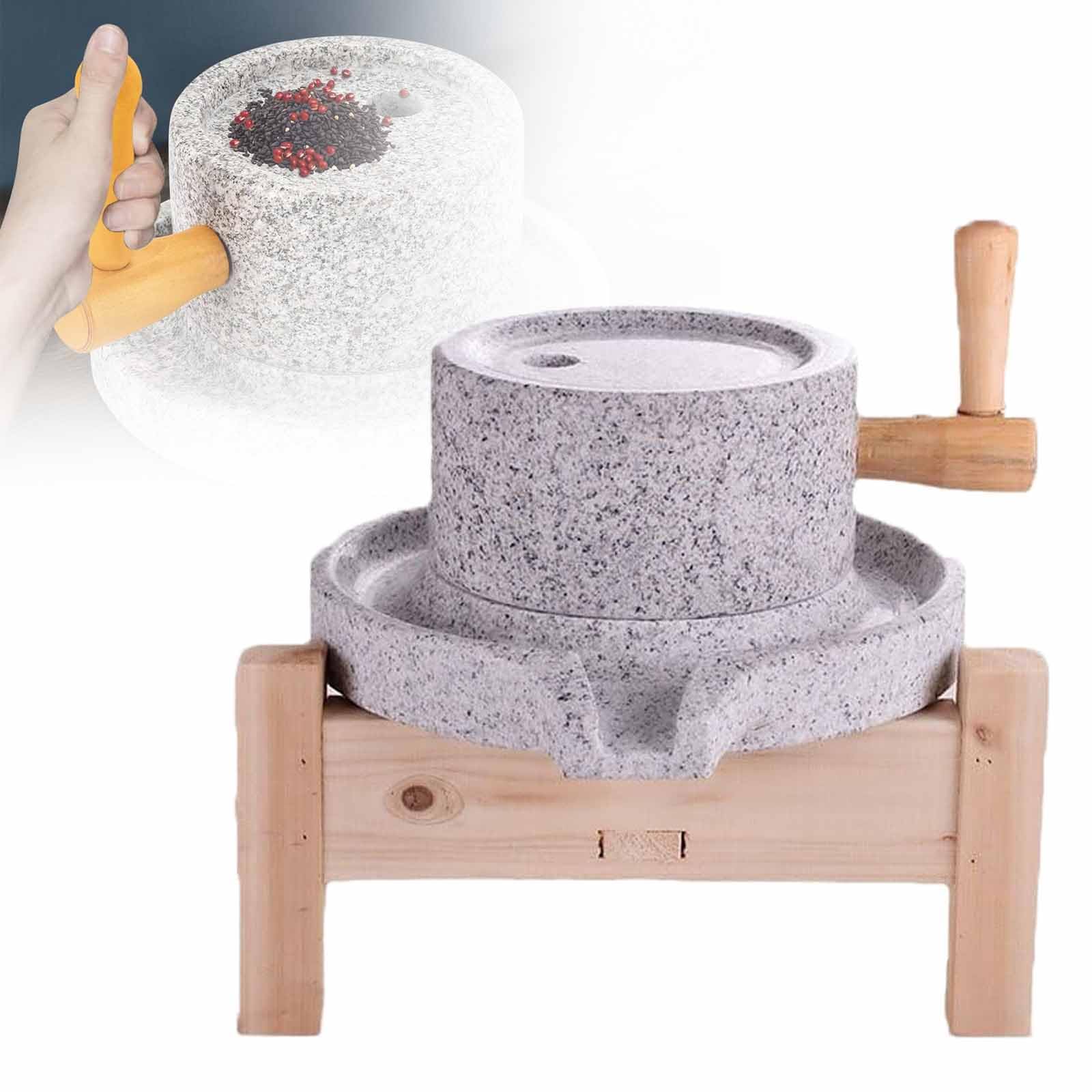 Macinino manuale a manovella in pietra naturale, con supporto in legno, base antiscivolo, per spezie, caffè, cereali, erbe, conserva i nutrienti