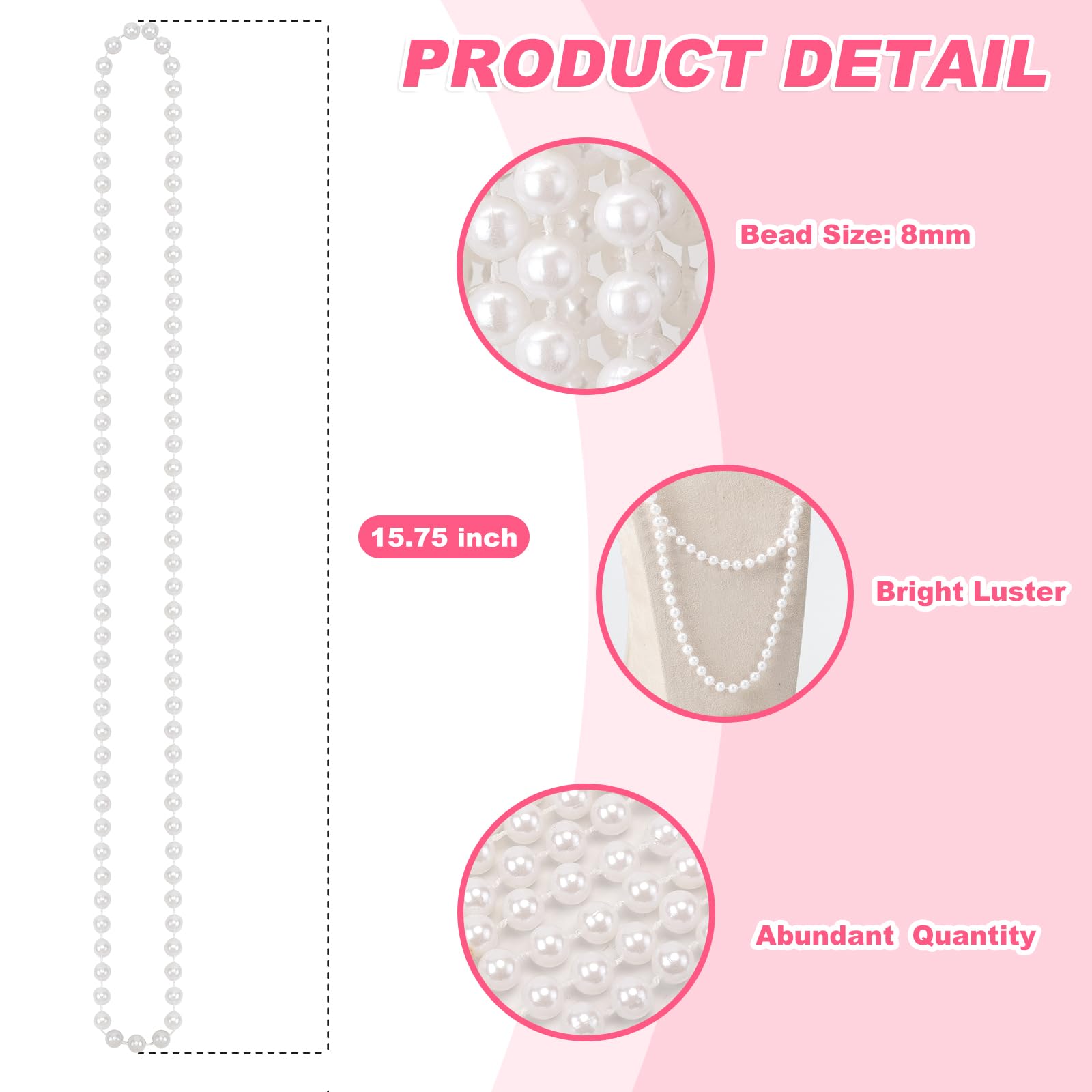 100 Pcs White Pearl Beaded Necklaces Bulk, Faux Pearl Beaded Necklaces (31.5 Inch, 7mm) For Wedding Birthday Party Decoration, Women Party Costume Accessories