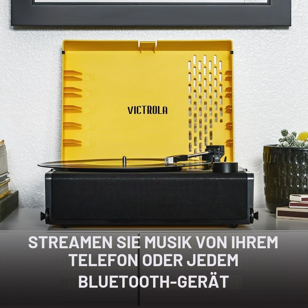 Victrola Revolution GO Tragbarer Bluetooth-Plattenspieler Mit Akku, 12 Std. Laufzeit, 3 Geschwindigkeiten, Riemenantrieb, RCA-Ausgang & 3,5-mm-Kopfhöreranschluss (Schwarz)
