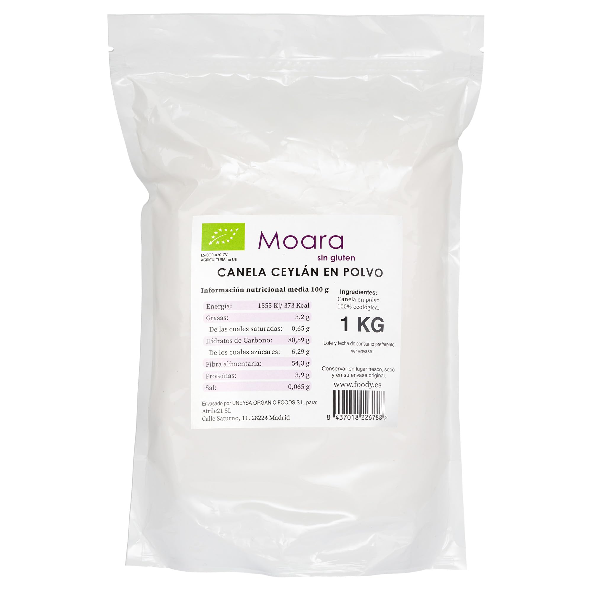 Canela Ceylán, en polvo 1kg, Vegana, 100% Natural, Sin aditivos, ni conservantes, No GMO