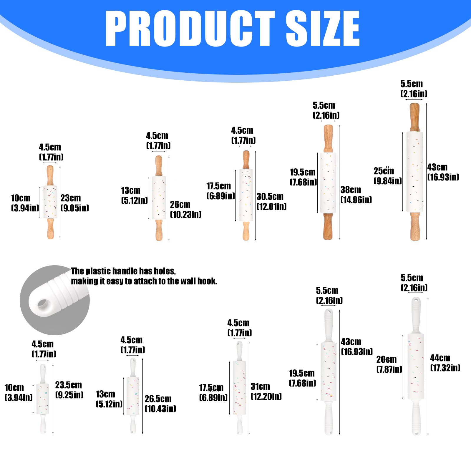 Rodillo de silicona compacto moteado de 5 piezas de fácil limpieza con superficie antiadherente rodillo profesional antiadherente rodillo antiadherente para hornear