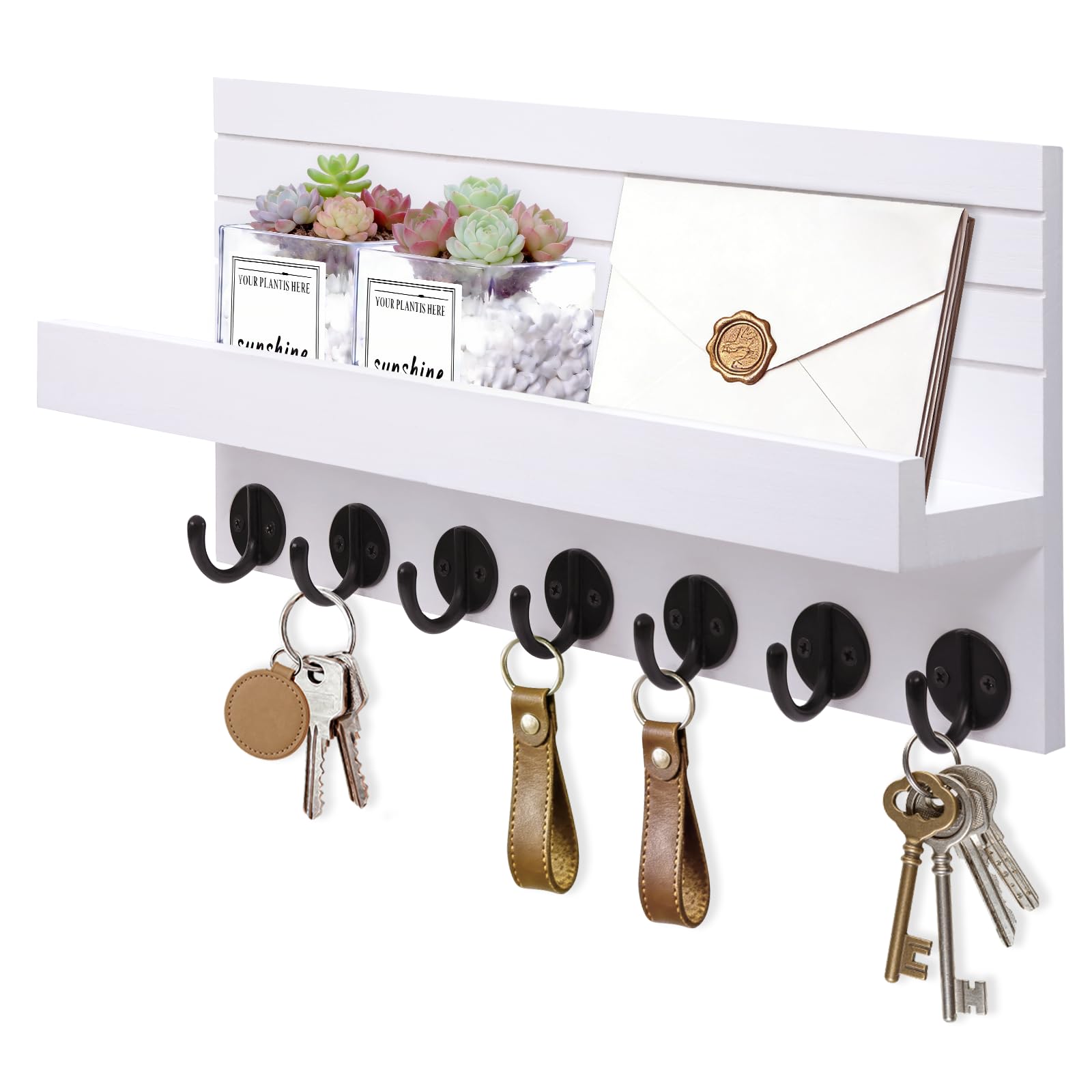 Portachiavi da Parete Appendi Chiavi a Muro in Legno Porta Chiavi da Muro per Casa con 7 Ganci Portachiavi Parete per Ingresso, Cucina, Ufficio, Soggiorno (Bianco)
