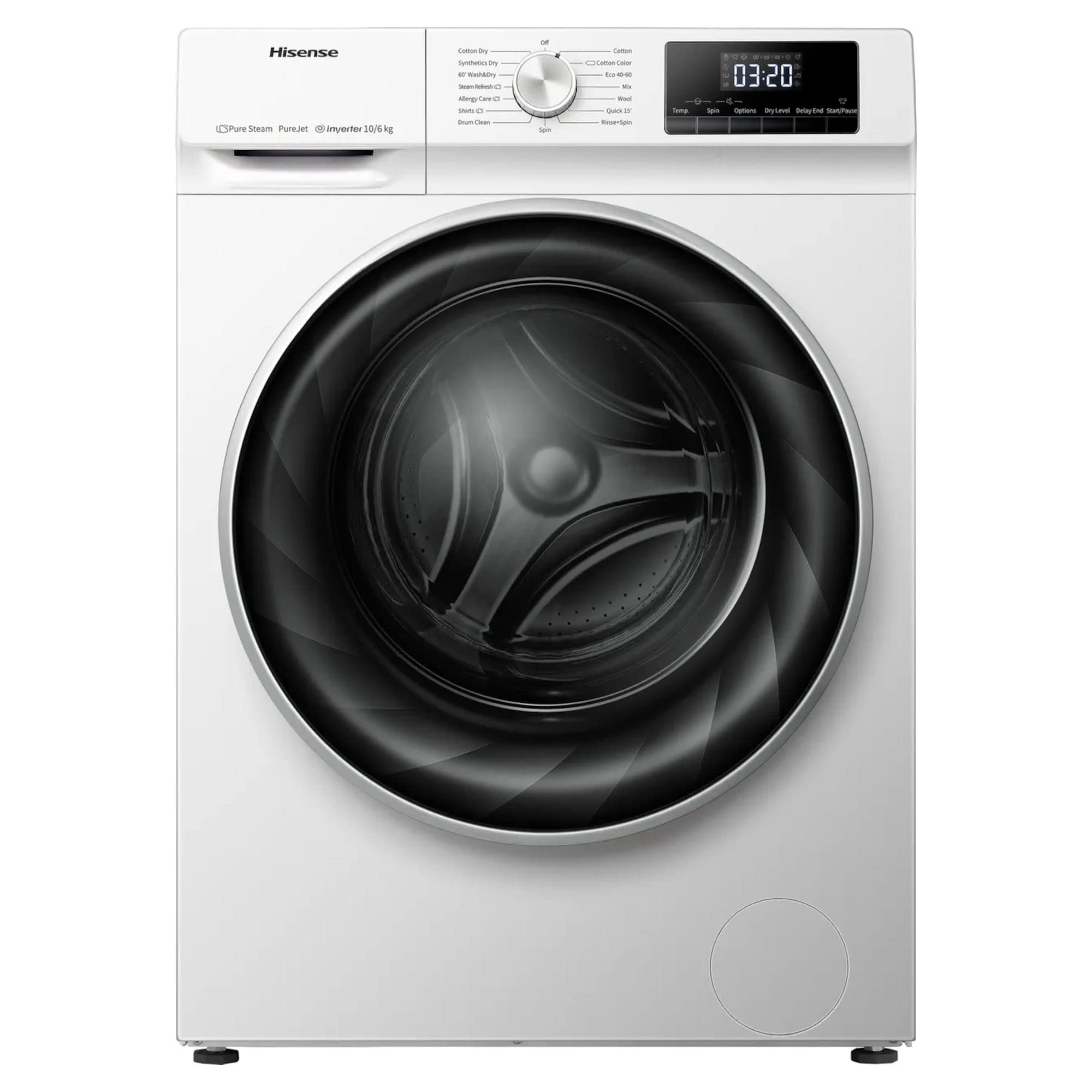 Hisense WDQY1014EVJM 60cm Freestanding 10 KG Front Load Washer Dryer - 1400 RPM - Pure Steam - PureJet - Pause and Add - Inverter Motor - White [Energy Class E]