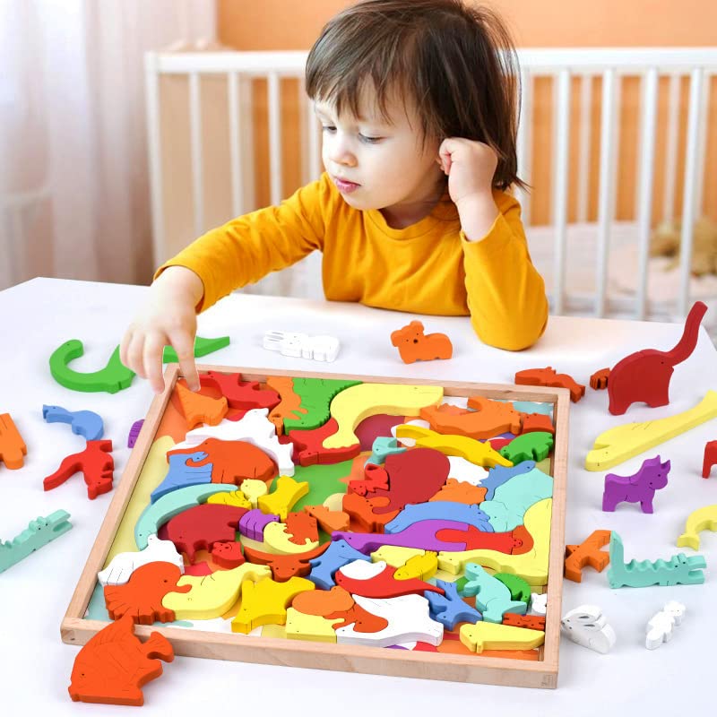 Kidmigo Blöcke Holzpuzzle für Kinder Spielzeug ab 3 Jahre, 3D Holzpuzzle, Montessori Spielzeug Bunte Tierpuzzle Frühpädagogisches Spielzeug