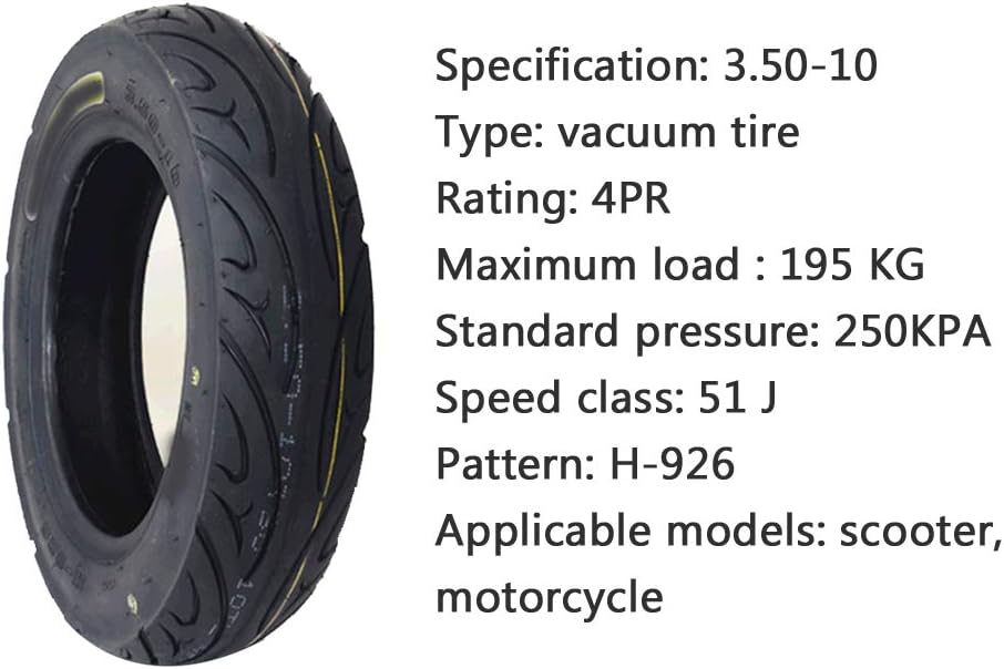 Electric Scooter Tire, 3.50-10 Motorcycle Vacuum Inflatable Tire, Non-Slip, Wear-Resistant, Load-Resistant, Suitable for