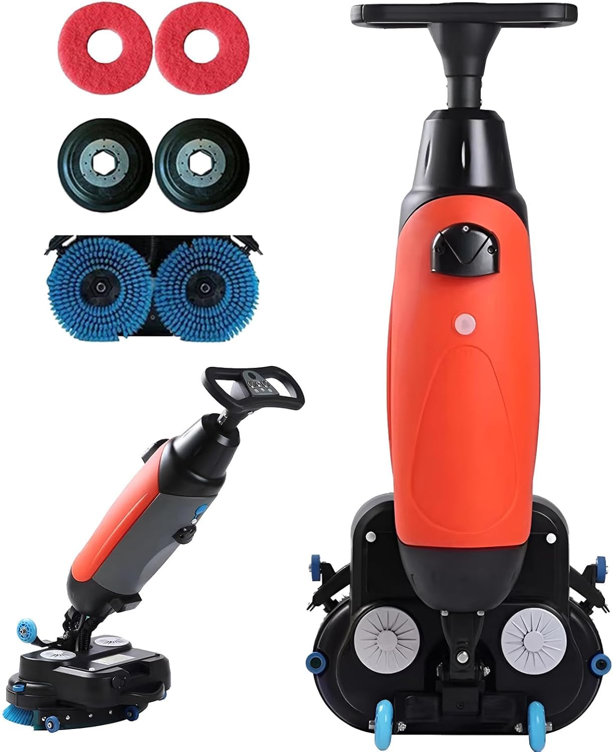 OLSKFUH Floor Scrubber Machine, Lightweight Electric Cleaner, 240 Rpm, 17" Cleaning Width, Rotary Double Brushes, 360° Rotating Head, Coverage 13000 Sqft/H,
