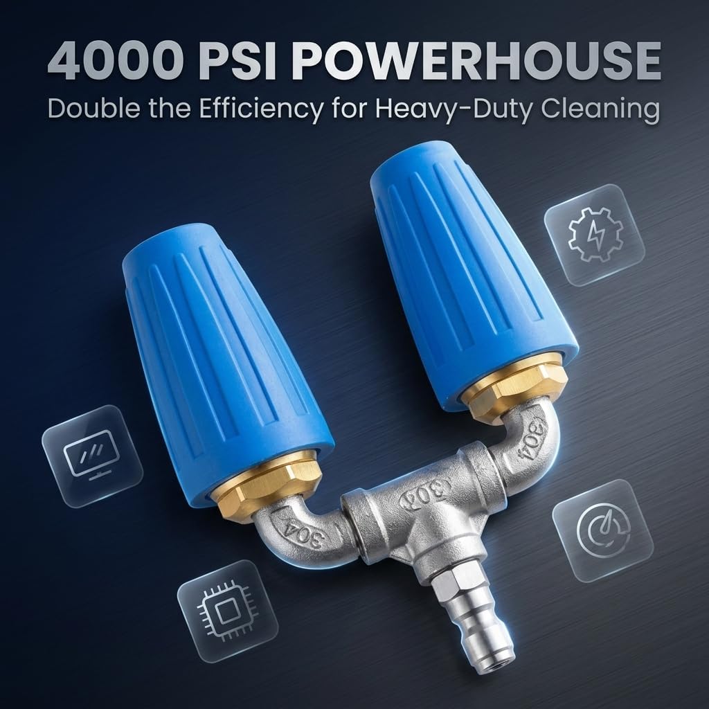 Quadruple Turbo Nozzle Pressure Washer, 360° Multi-Jet Spray Head with Universal 1/4 Inch Quick Connect, High Flow for Outdoor Surface Cleaning (Triple Nozzle)