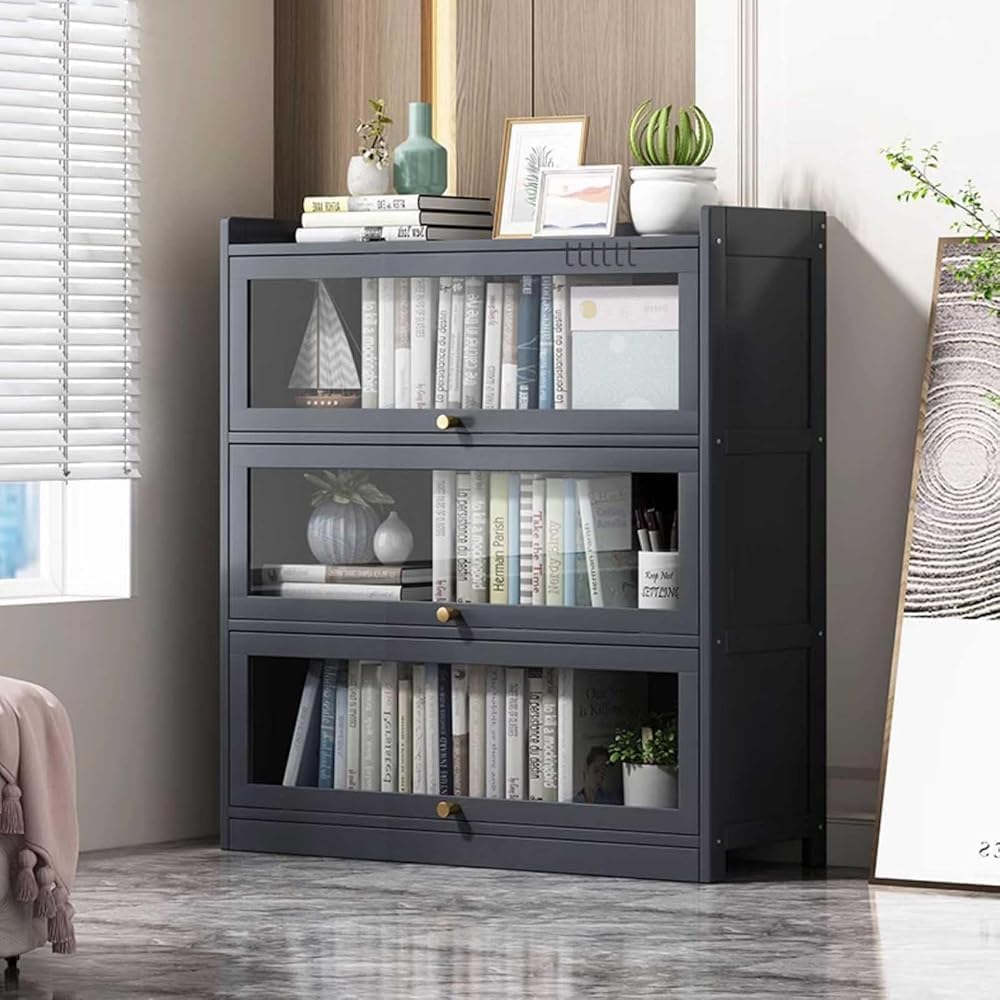 Glass Display Case With Flip Up Door - Dustproof Showcase In Natural Bamboo Frame, Easy Clean Transparent Cabinet - 70cm/27.6in, Brown - Perfect For Collectibles And Home Décor Gray1f 60cm/23.6in