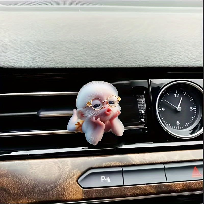 Image of Cartoon Cute Monkey 2D Acrylic Car Air Vent Clip Freshener - Adorable Solid Fragrance for Car AC Vents, Long-Lasting Scent, Fun Animal-Themed Decor for Kids & Adults