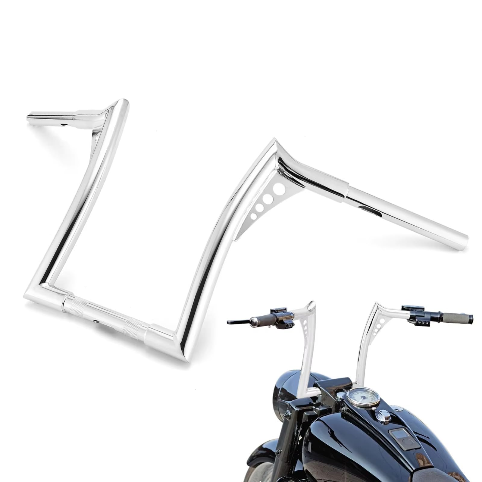 Manillar de Motocicleta de 12" con elevación Tipo Ape Hanger para Harley 1994 Touring Road King/Road Glide Sportster Softail 883 1200 Dyna(14 Inch Black)