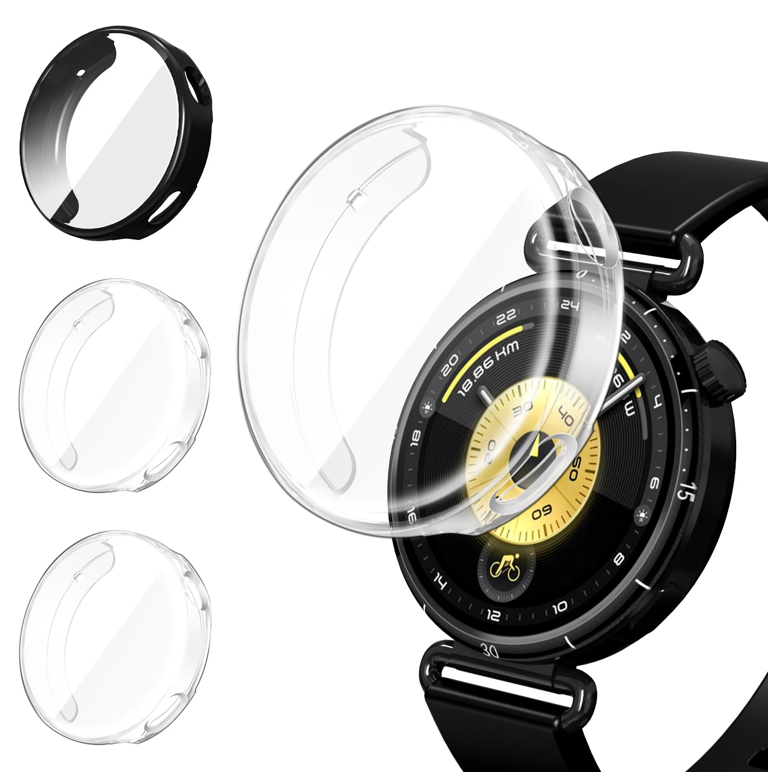 iVoler 3-pak etui z folią ochronną na Huawei Watch GT 6 41 mm, pełne krycie, odporne na wstrząsy i zarysowania etui ochronne, miękka folia ochronna na ekran TPU, 2 przezroczyste + 1 czarne