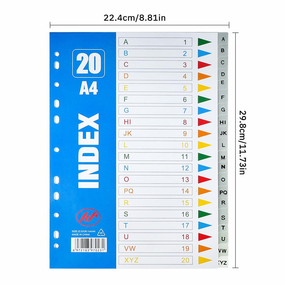 Divisori Raccoglitori Ad Anelli A4 100 Fogli/5 Set con 11 Fori Tacche Alfabetiche A-Z Grigie