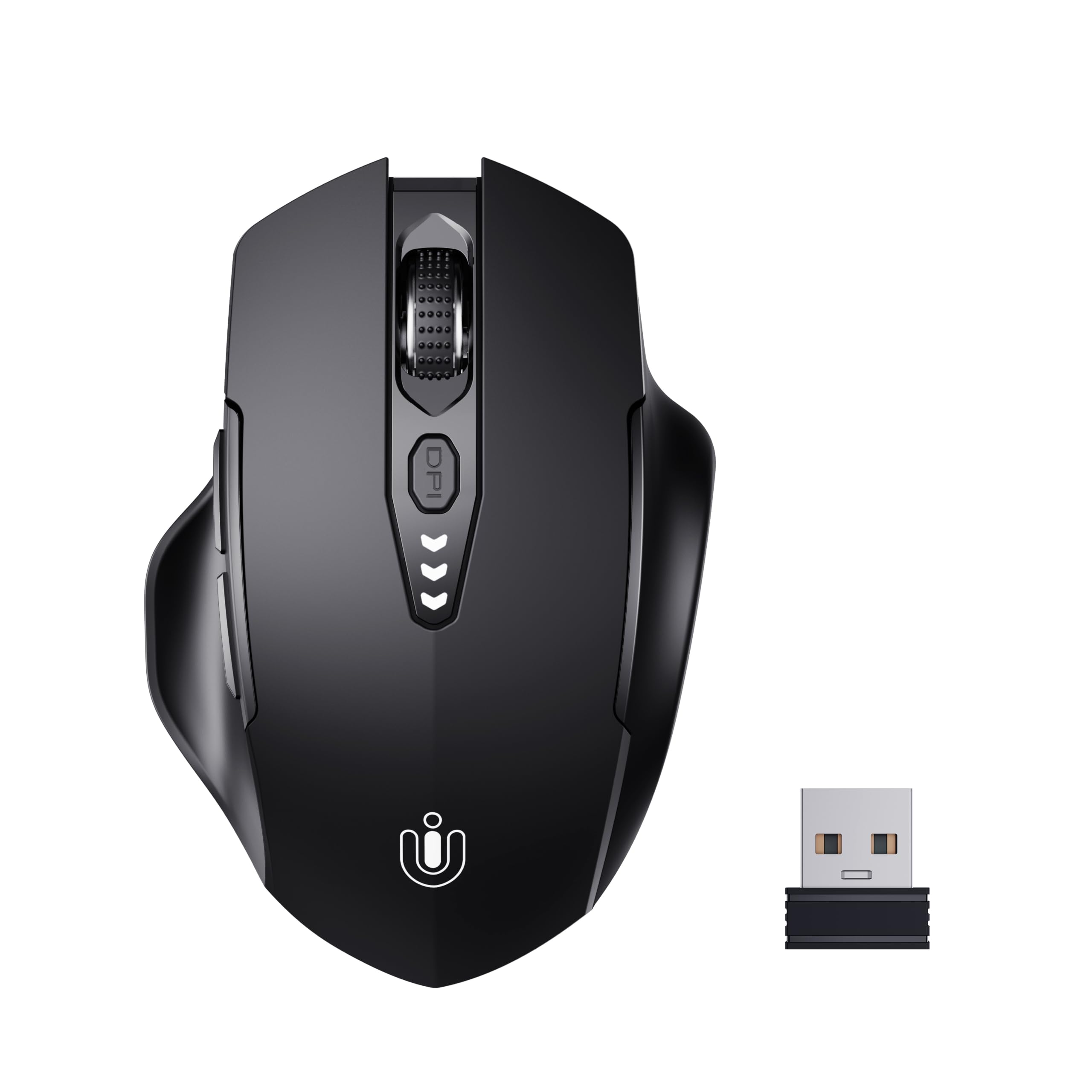 Uineer Raton Inalambrico, [Actualizado] Pantalla con Batería Visible, Raton Ordenador Inalambrico 2.4G USB, 4 Niveles dpi Ajustables,Ratón Óptico para Ordenador Portátil PC,Negro Mate