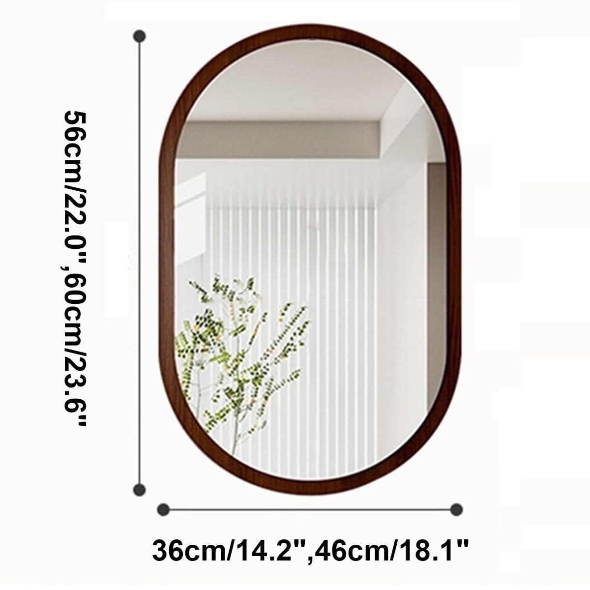 Miroir ovale mural pour salle de bain, entrée, chambre à coucher et salon - Noyer portable - Deux tailles (46 cm x 60 cm)