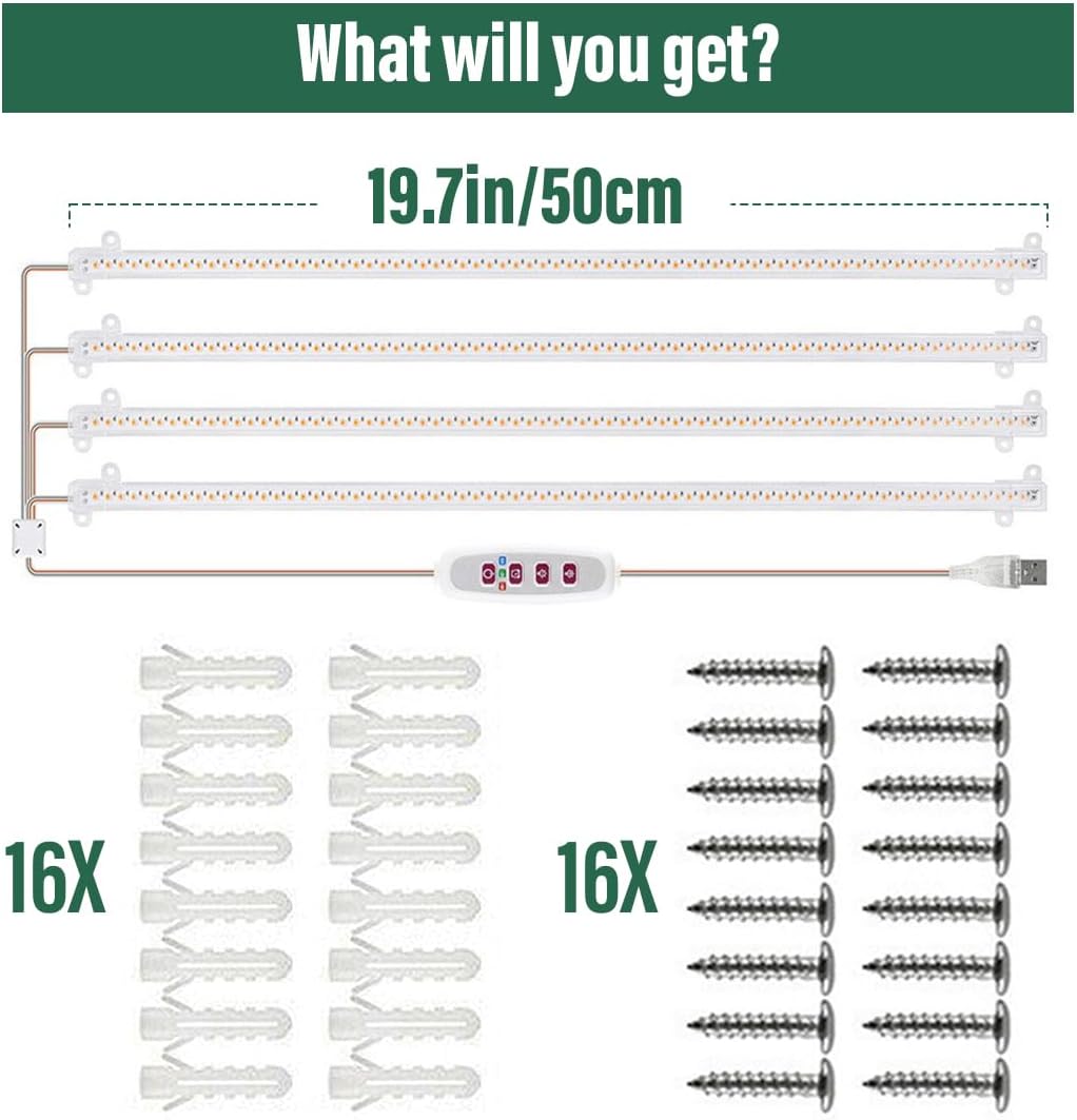 20" Full Spectrum LED Grow Light for Indoor Plants, 8/12/16H Timer & Dimmable Adjustable Grow Lamp, Hydroponics Growing System Lights, Seed Starting Indoor Greenhouse Plant Lamp, 16P