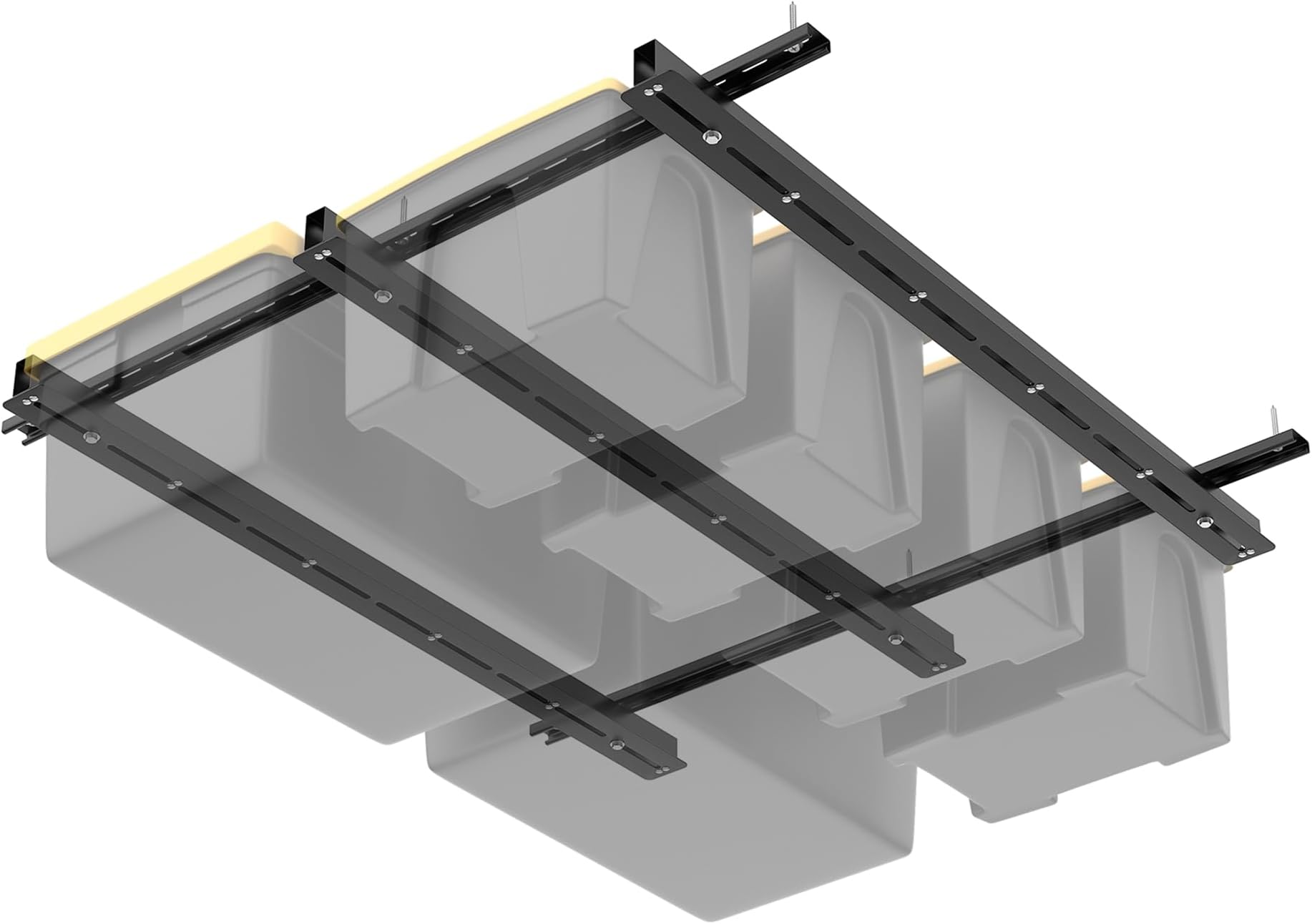 WALMANN Overhead Tote Storage Rail System, Garage Ceiling Bin Storage Rack Heavy Duty Adjustable Tote Slide Rails(Black, Bins not Included)