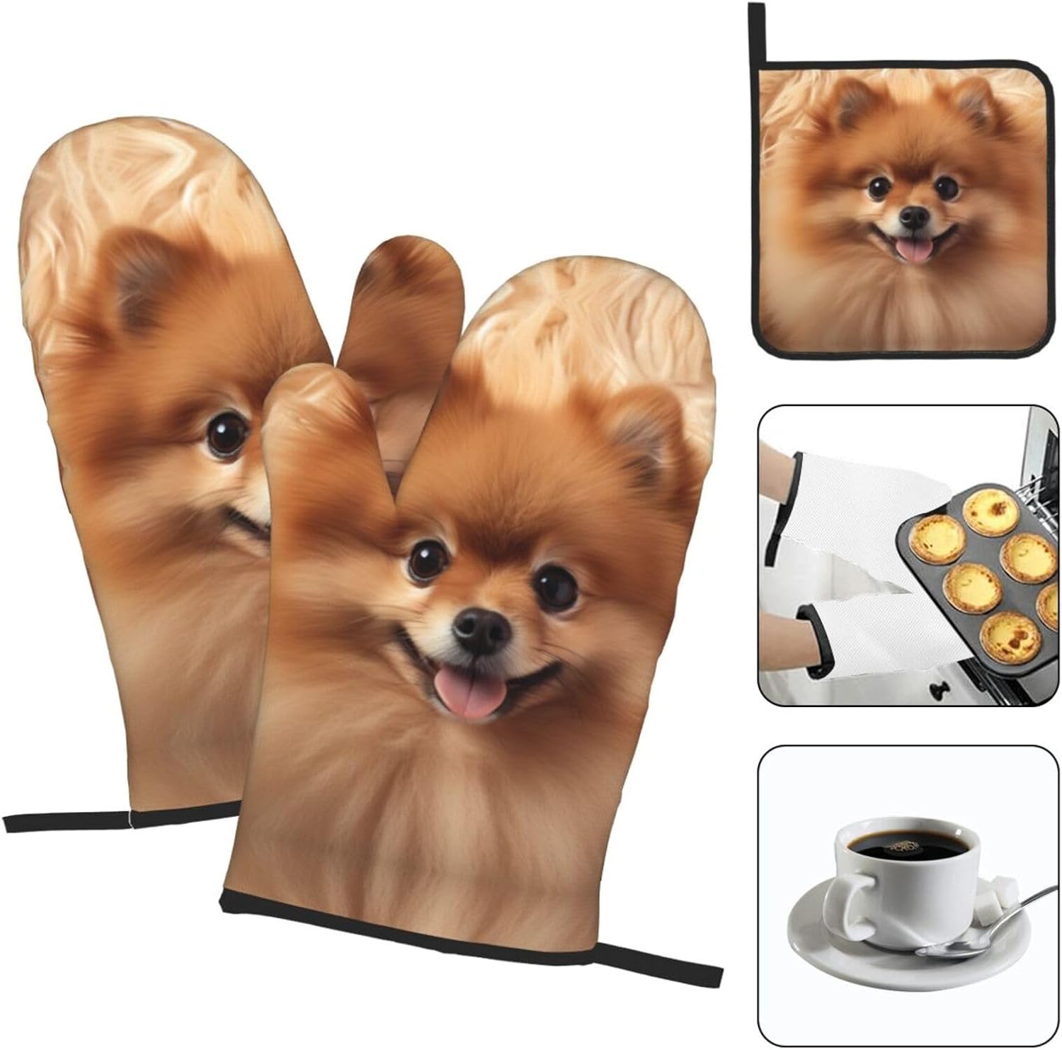 Pomeranians Pattern Print Heat Resistant Microwave Gloves, Used for Baking, Cooking, and Fashion Kitchen Essentials