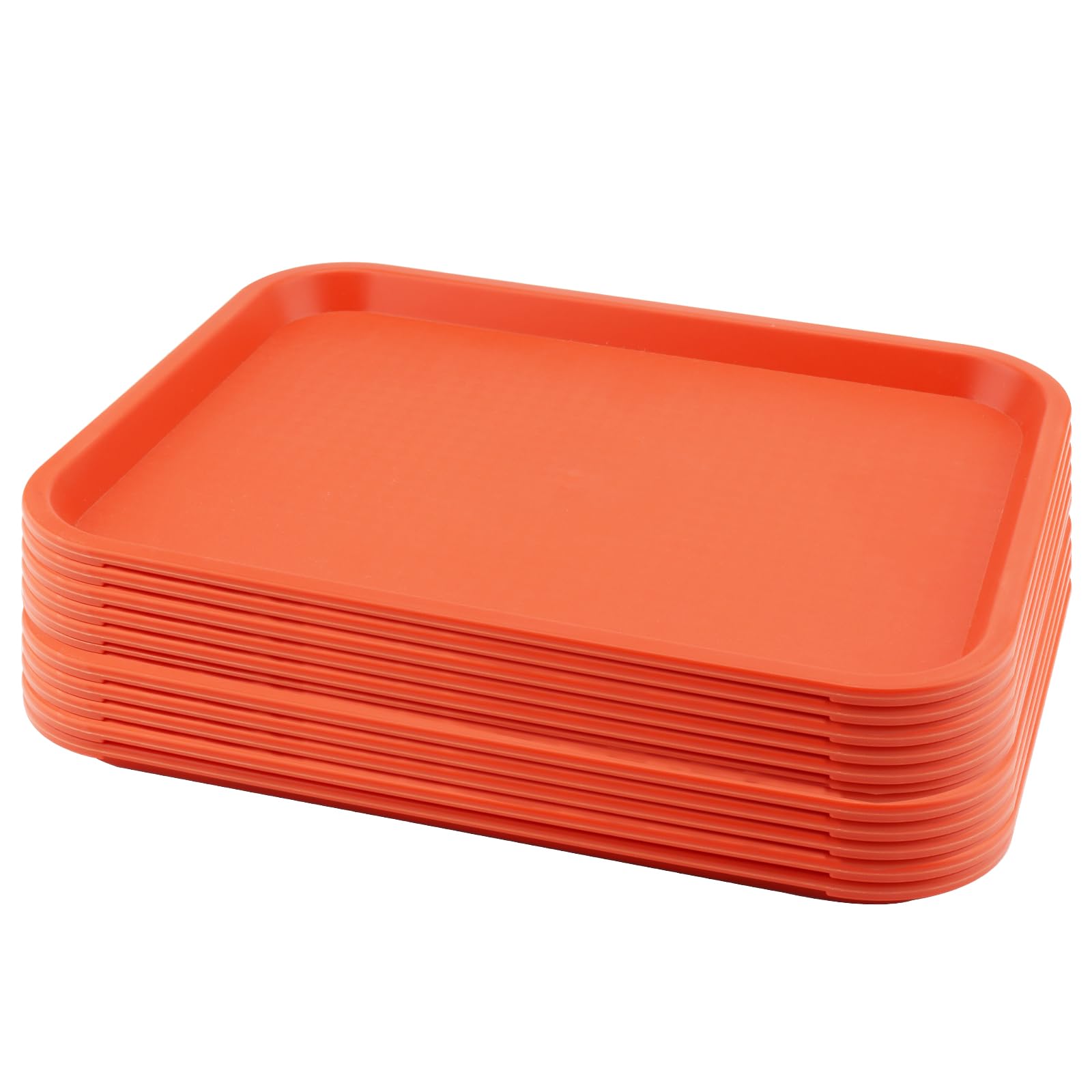 Photo 1 of 10 Pack 13.8 x 10.6 Inch Orange Fast Food Tray, Large Rectangular Restaurant Serving Trays, Plastic Cafeteria Trays School Lunch Trays 14x10 Inch 10 PCS Orange